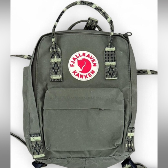 Fjallraven Handbags - Fjallraven Mini Kånken Backpack in Olive Green Aztec Geometric Pattern Unisex